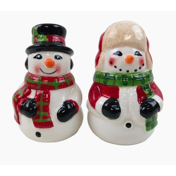 Vintage Snowman Salt Pepper Shaker Set Primitive Winter Christmas Table Decor - Picture 2 of 10